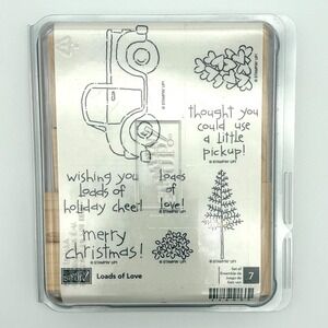 Stampin Up Loads of Love Wood Mounted Stamps 7 pc Christmas Truck Holiday New